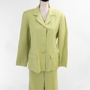 Vintage linen blend lime green pantsuit high waist Worthington 10